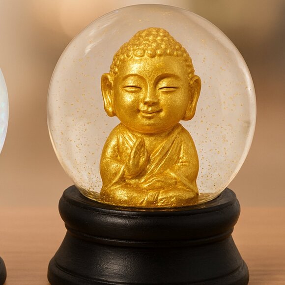 Buddha Snow Globe: Buddha Gold or Turquoise Glitter, Black Base (Choose Cololr) - Picture 2 of 3